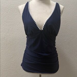 Women's Halter Tankini Top featuring a V-neckline with contrasting trim